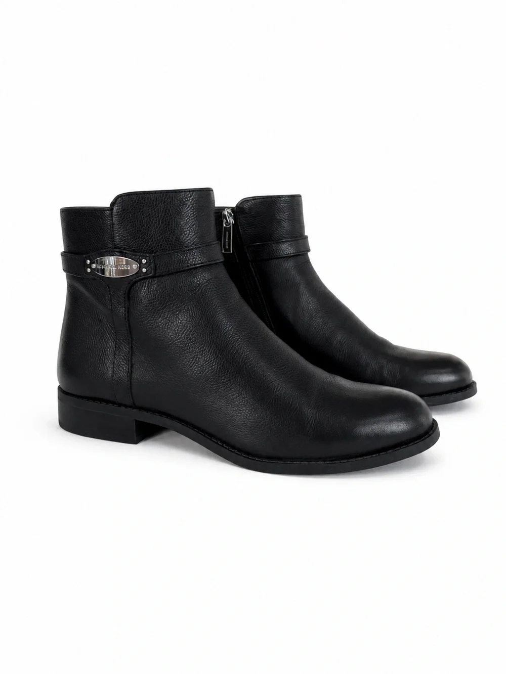 Michael Kors Black Leather Ankle Boots Size 9.5M Side Zip Low Heel Booties